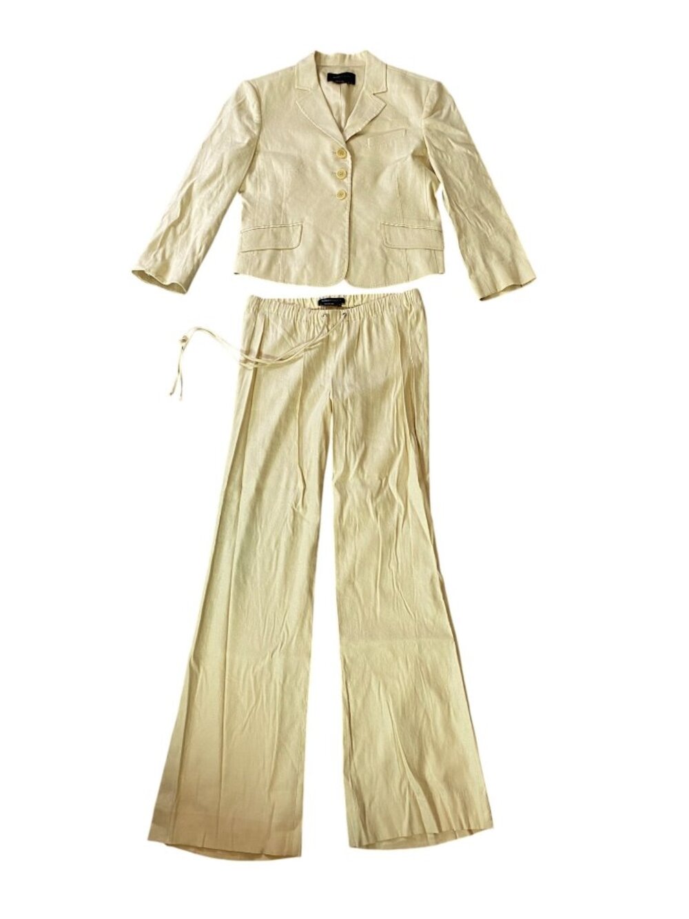 BCBGMAXAZRIA Beige Linen Blend Blazer & Pants Suit Set Size 4 Small